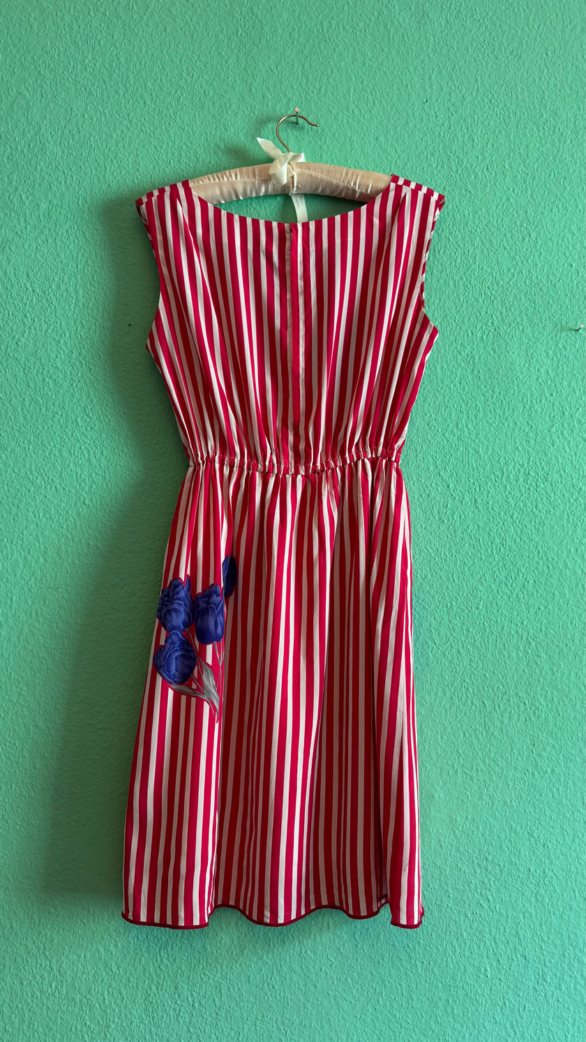 Vintage 1980s Red Striped Cotton Silk Dress