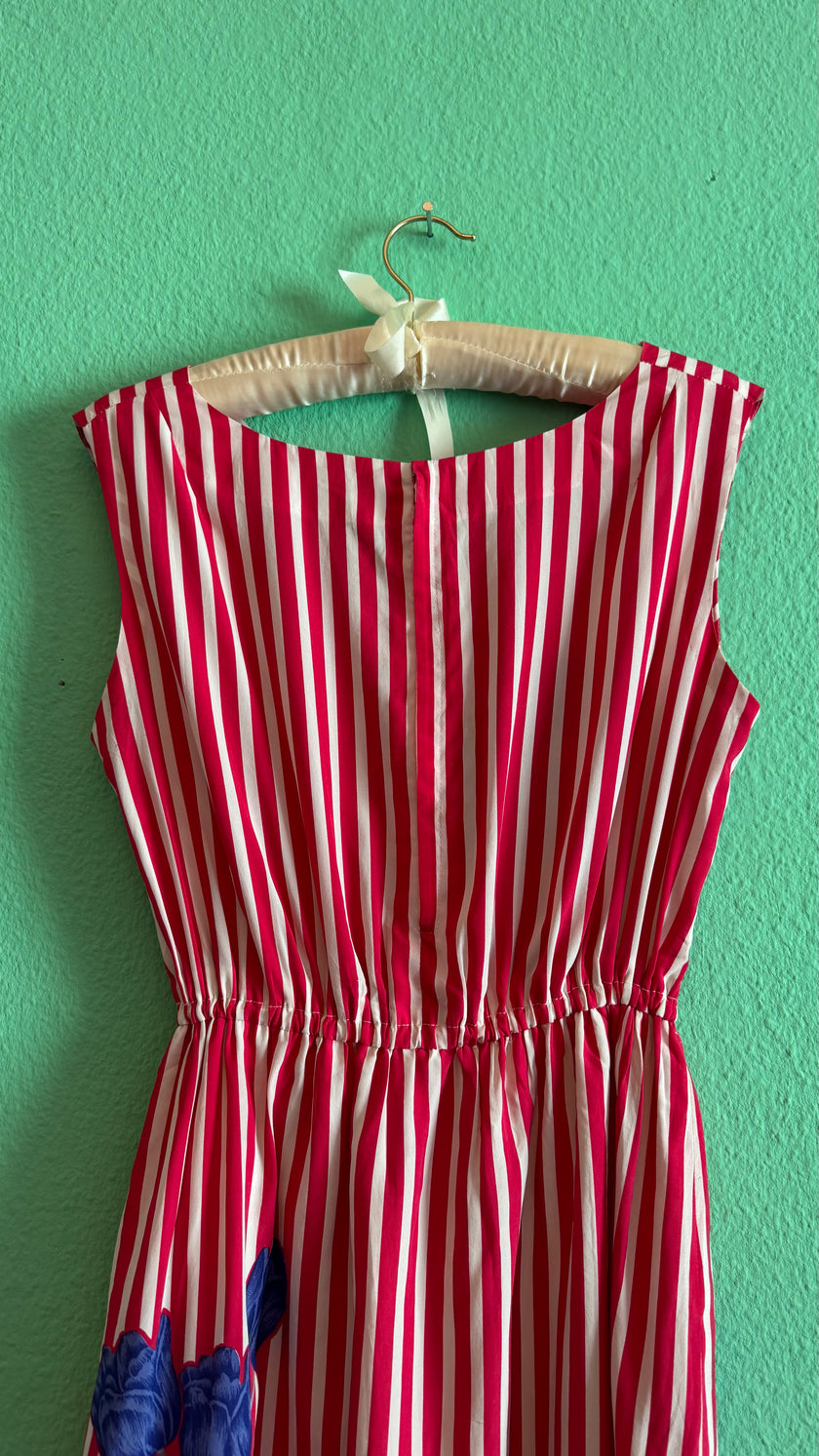 Vintage 1980s Red Striped Cotton Silk Dress