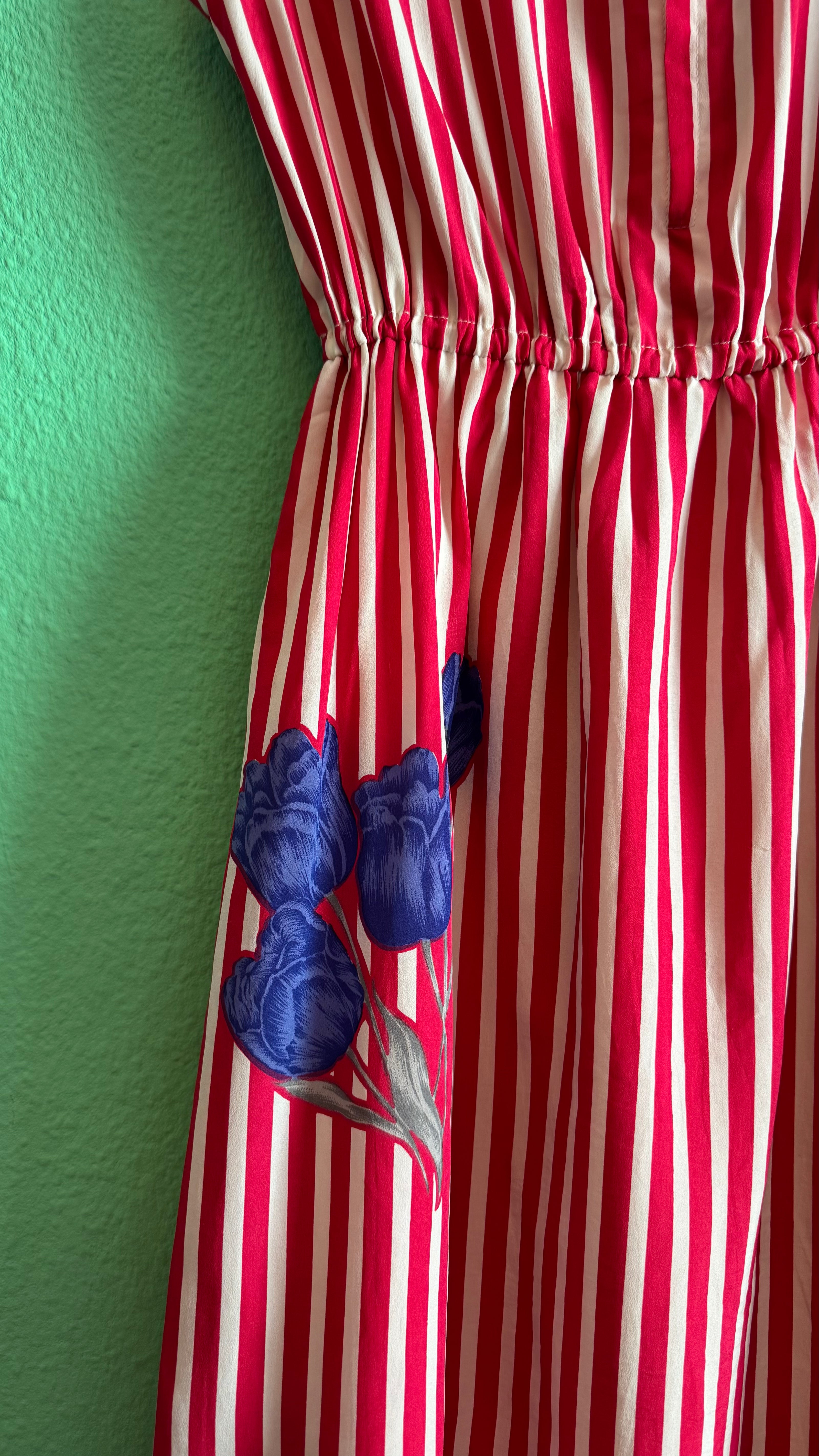 Vintage 1980s Red Striped Cotton Silk Dress