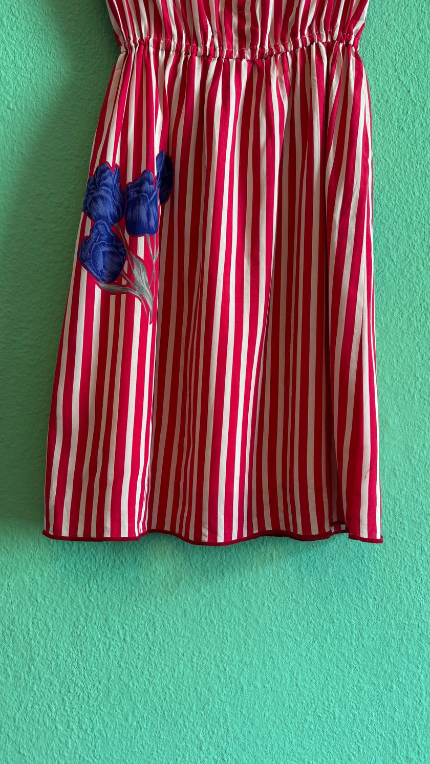 Vintage 1980s Red Striped Cotton Silk Dress