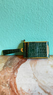 Vintage 1950s Emerald Green Croc-Embossed Vanity Bag With Gold-Tone Compact