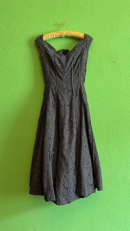 Vintage 1950s-Style Blue Cotton Floral Lace Dress