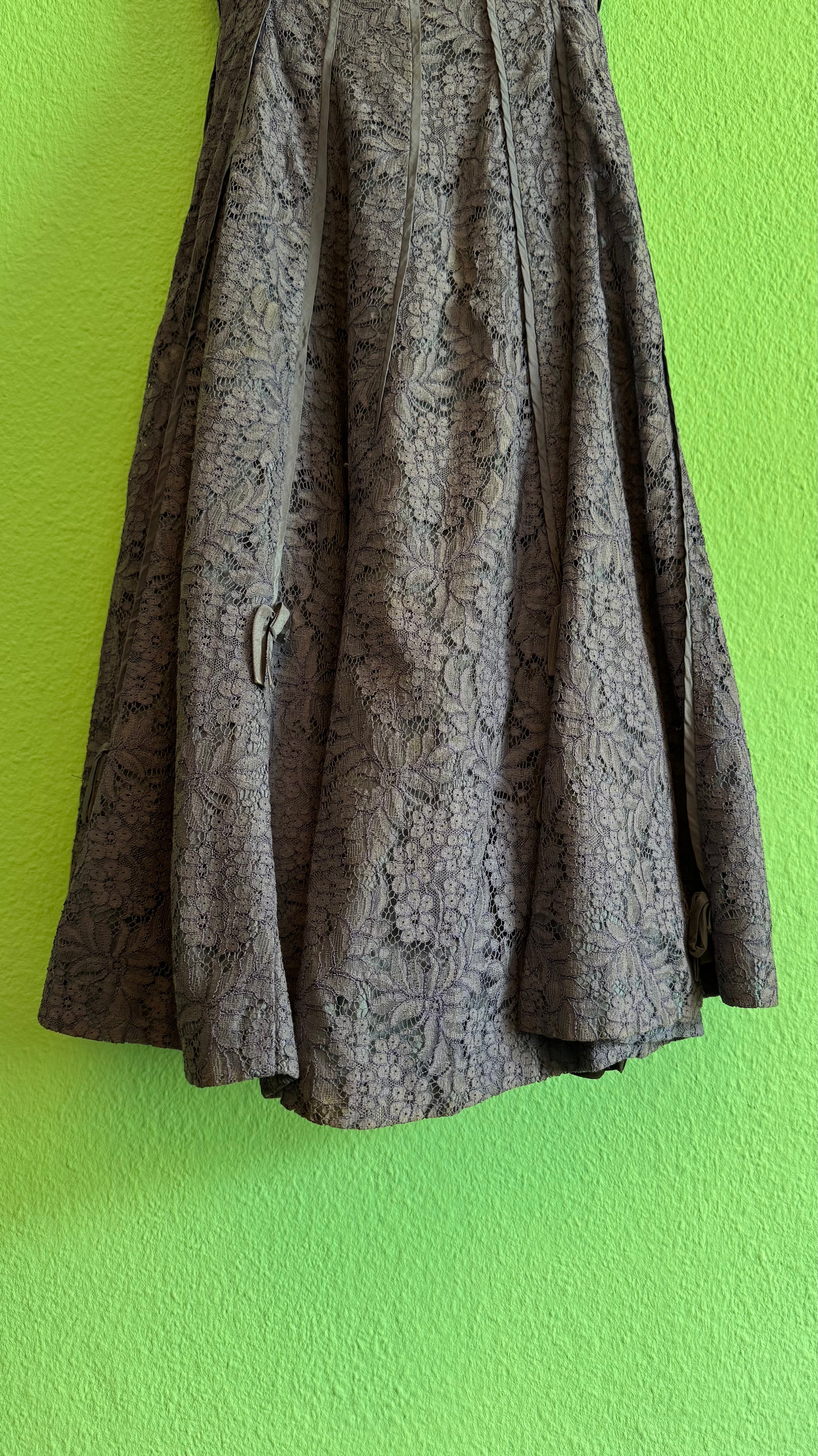 Vintage 1950s-Style Blue Cotton Floral Lace Dress