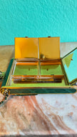 Vintage 1950s Emerald Green Croc-Embossed Vanity Bag With Gold-Tone Compact