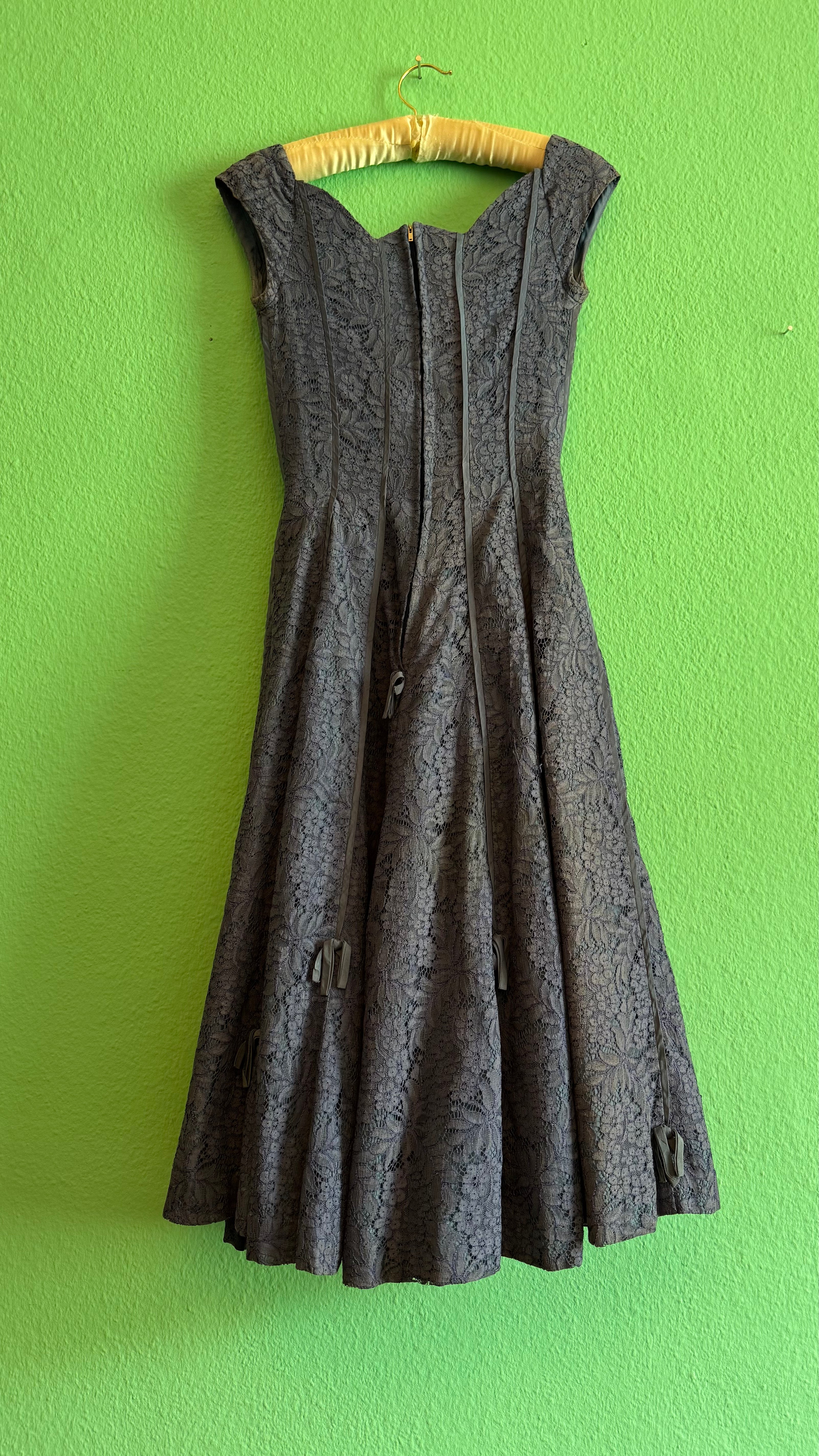 Vintage 1950s-Style Blue Cotton Floral Lace Dress