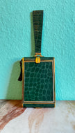 Vintage 1950s Emerald Green Croc-Embossed Vanity Bag With Gold-Tone Compact