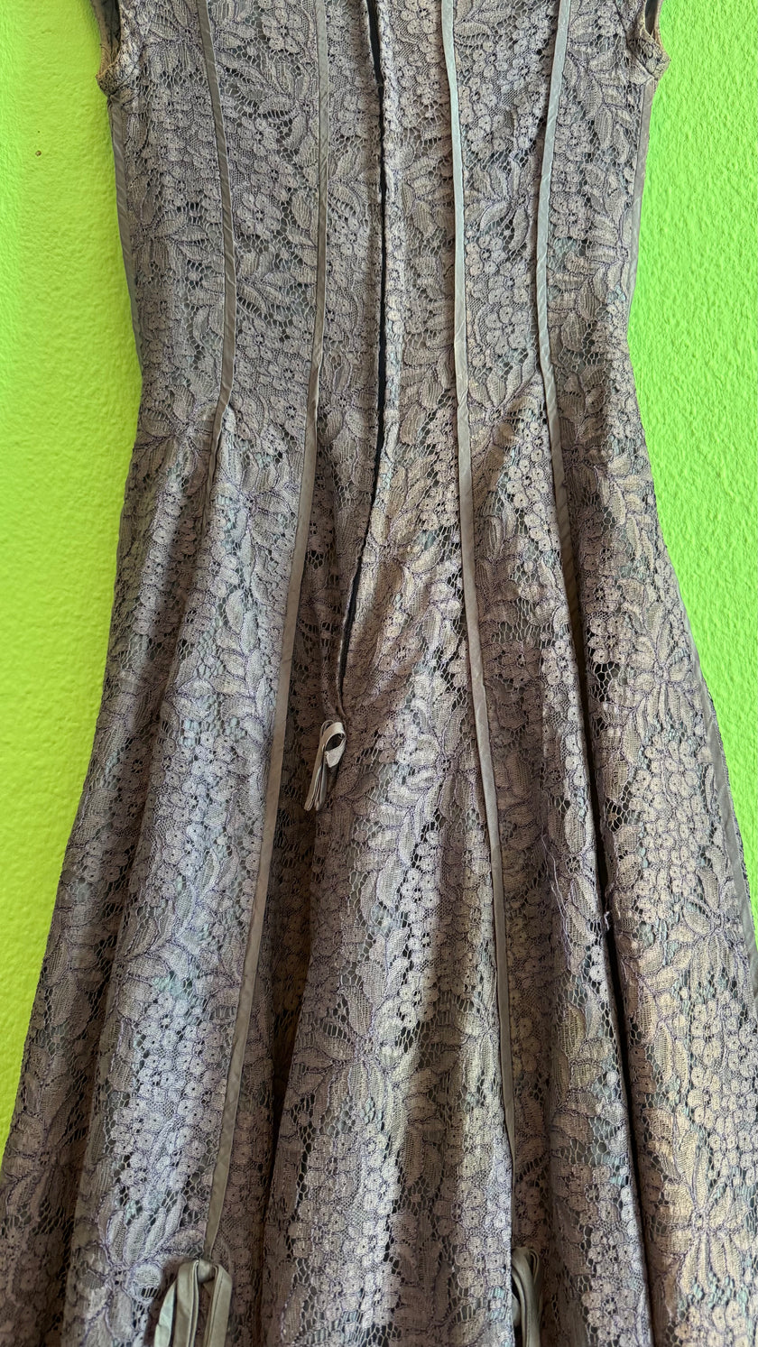 Vintage 1950s-Style Blue Cotton Floral Lace Dress