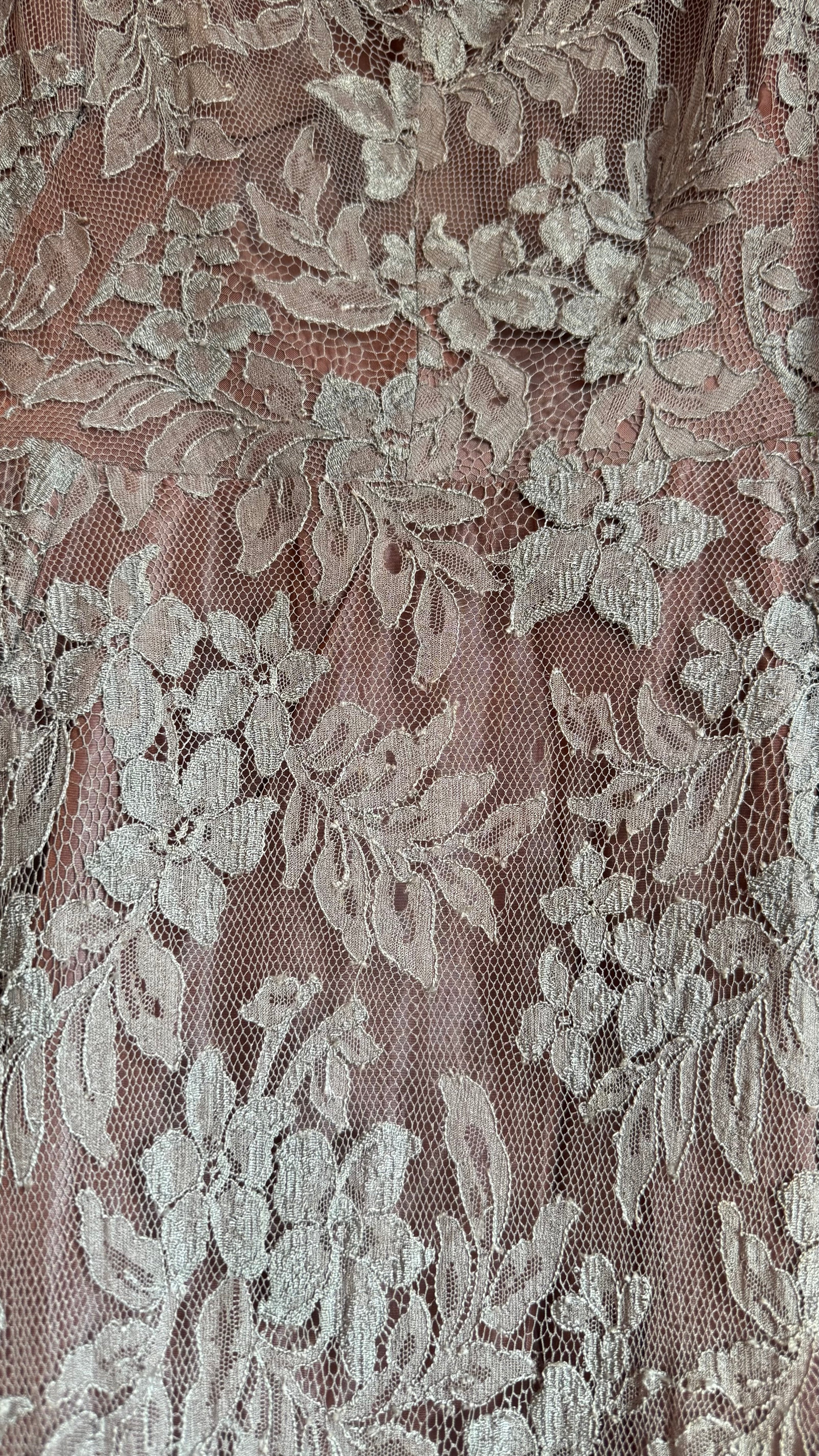 Vintage 1960s-Style Dusty Rose Floral Lace Evening Gown