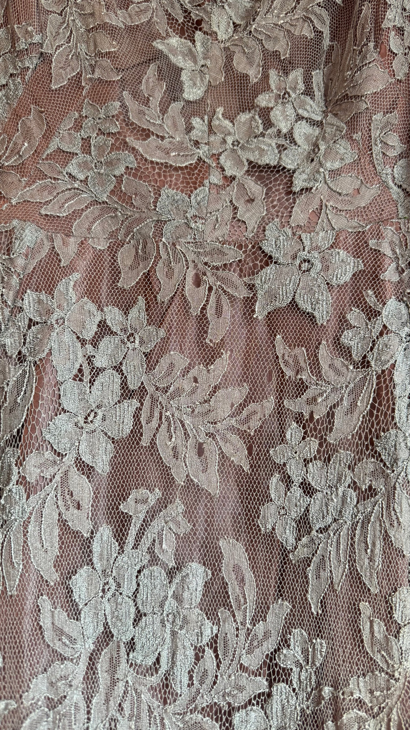 Vintage 1960s-Style Dusty Rose Floral Lace Evening Gown