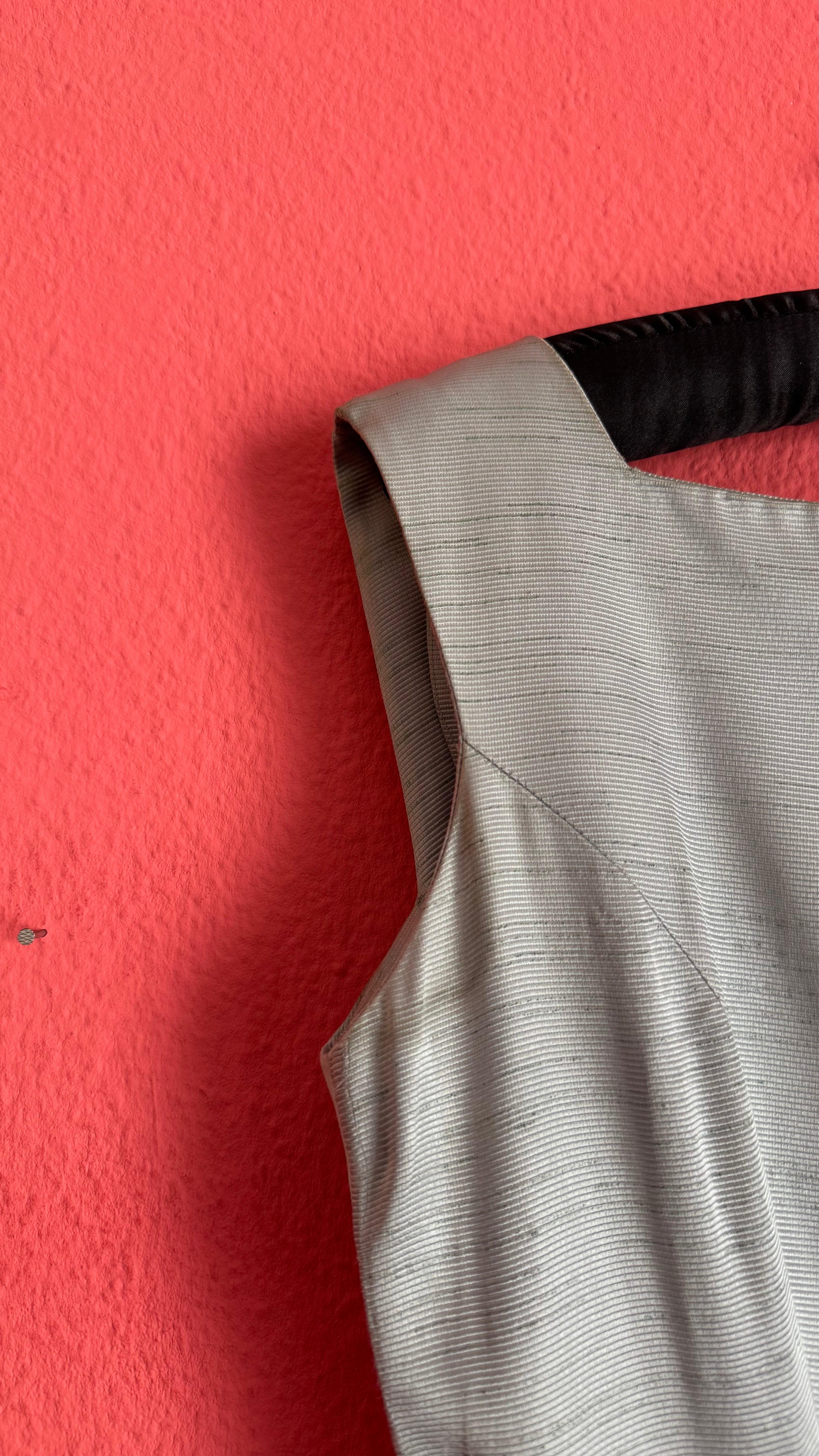 Vintage 1950s Silver Grey Silk Rep Dress with Gold Lurex Trim