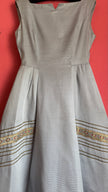 Vintage 1950s Silver Grey Silk Rep Dress with Gold Lurex Trim