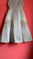 Vintage 1950s Silver Grey Silk Rep Dress with Gold Lurex Trim