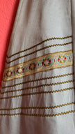 Vintage 1950s Silver Grey Silk Rep Dress with Gold Lurex Trim