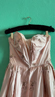 Vintage 1950s-Style Blush Pink Embroidered Silk Satin Dress