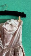 Vintage 1950s-Style Blush Pink Embroidered Silk Satin Dress
