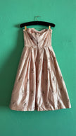 Vintage 1950s-Style Blush Pink Embroidered Silk Satin Dress
