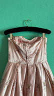 Vintage 1950s-Style Blush Pink Embroidered Silk Satin Dress