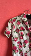 Vintage 1950s Ivory Pink Rose Print Dress with Matching Belt