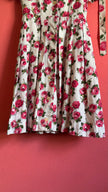 Vintage 1950s Ivory Pink Rose Print Dress with Matching Belt