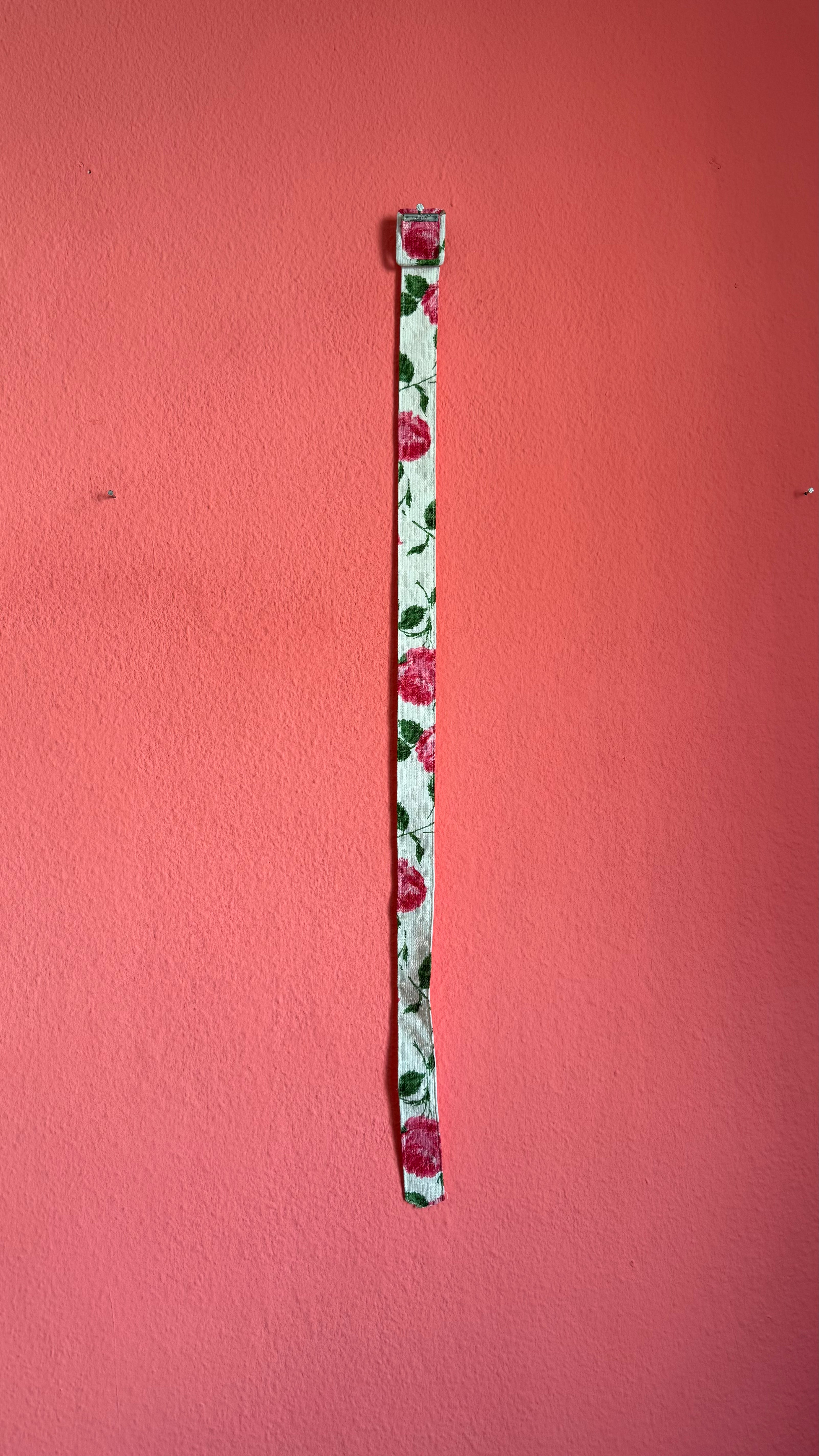 Vintage 1950s Ivory Pink Rose Print Dress with Matching Belt