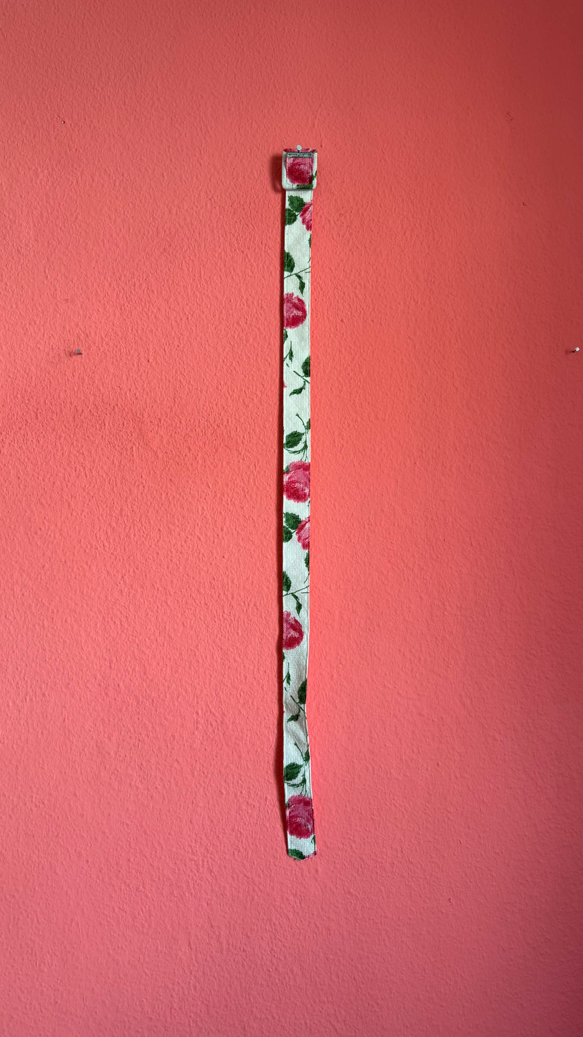 Vintage 1950s Ivory Pink Rose Print Dress with Matching Belt