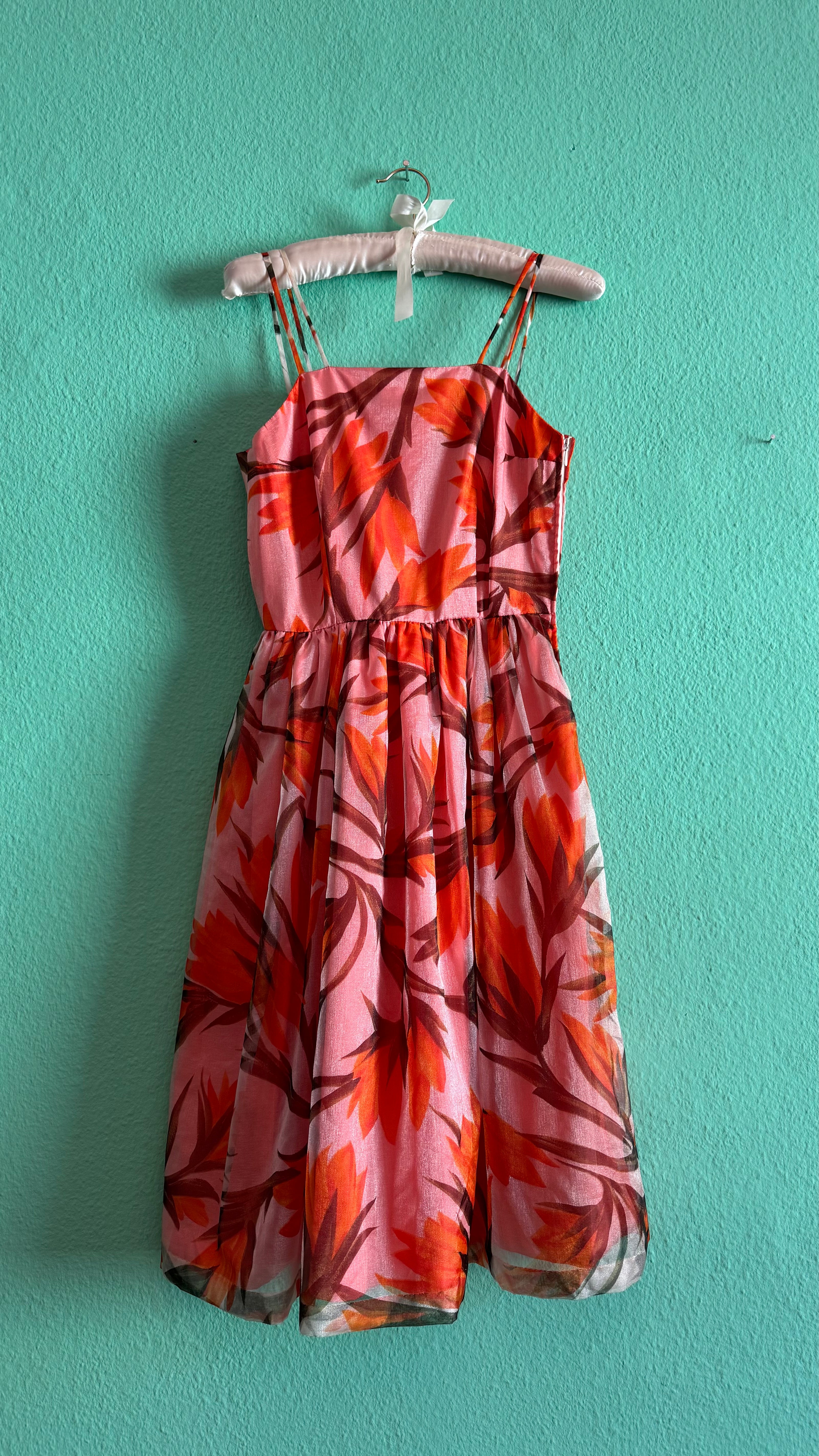 Vintage 1970s-Style Marschner Pink & Orange Botanical Print Dress
