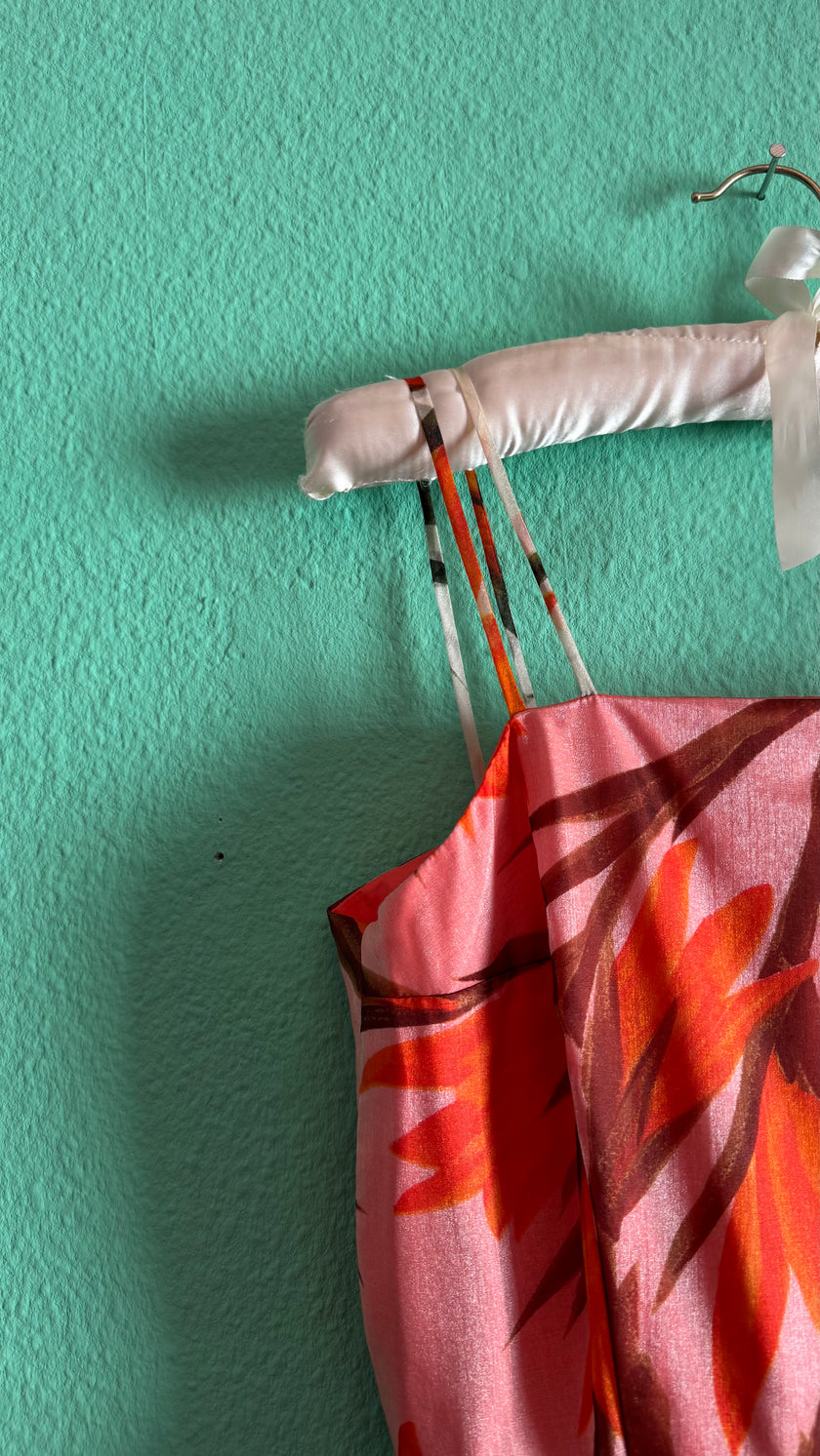 Vintage 1970s-Style Marschner Pink & Orange Botanical Print Dress