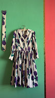 Vintage 1950s Ivory Cotton Dress with Purple Floral Print & Matching Belt