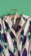 Vintage 1950s Ivory Cotton Dress with Purple Floral Print & Matching Belt