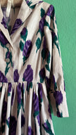Vintage 1950s Ivory Cotton Dress with Purple Floral Print & Matching Belt