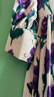Vintage 1950s Ivory Cotton Dress with Purple Floral Print & Matching Belt