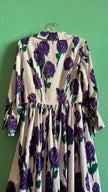 Vintage 1950s Ivory Cotton Dress with Purple Floral Print & Matching Belt