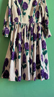 Vintage 1950s Ivory Cotton Dress with Purple Floral Print & Matching Belt