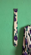 Vintage 1950s Ivory Cotton Dress with Purple Floral Print & Matching Belt