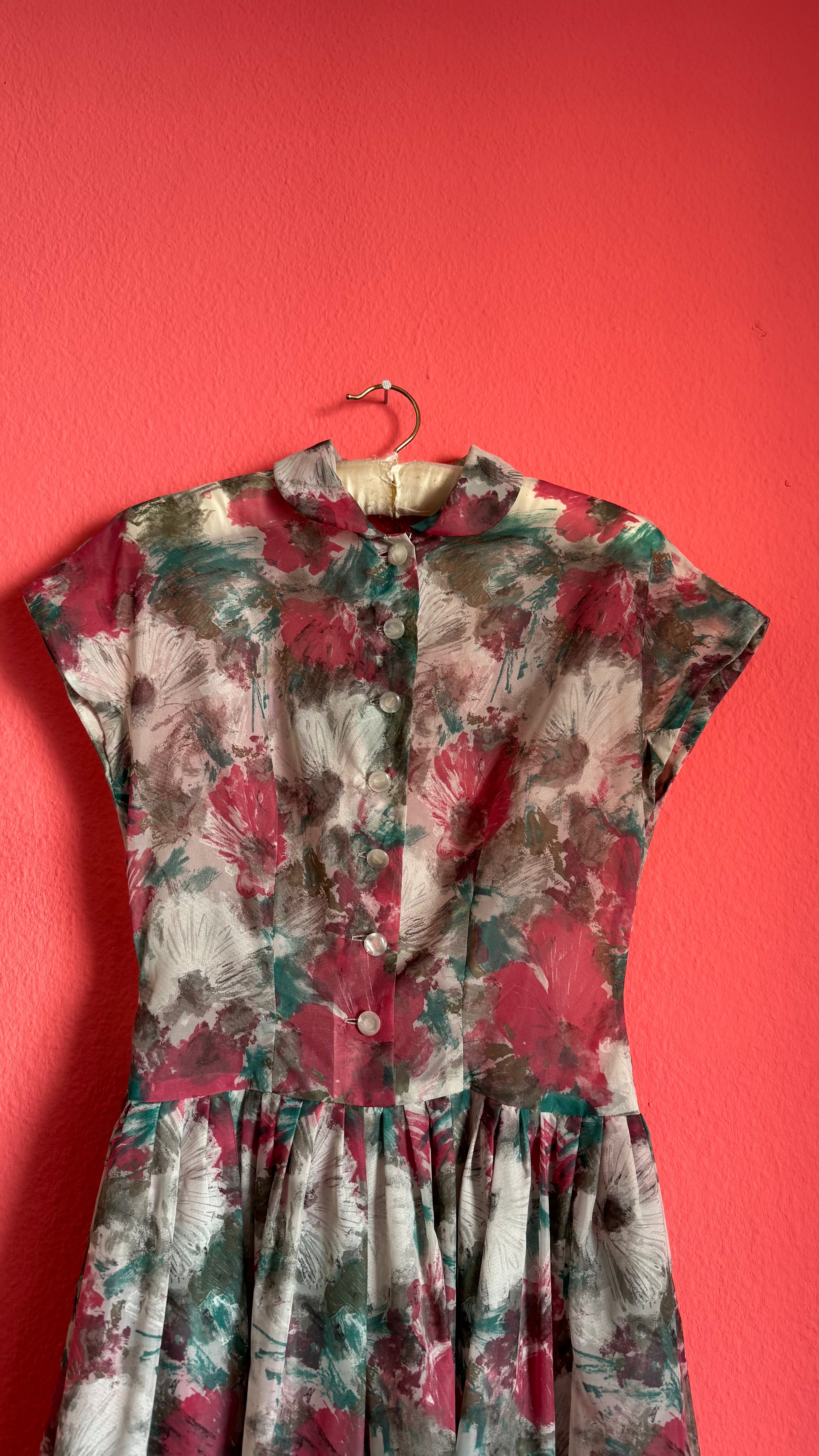 Vintage 1950s-Style Painterly Floral Fit-and-Flare Dress