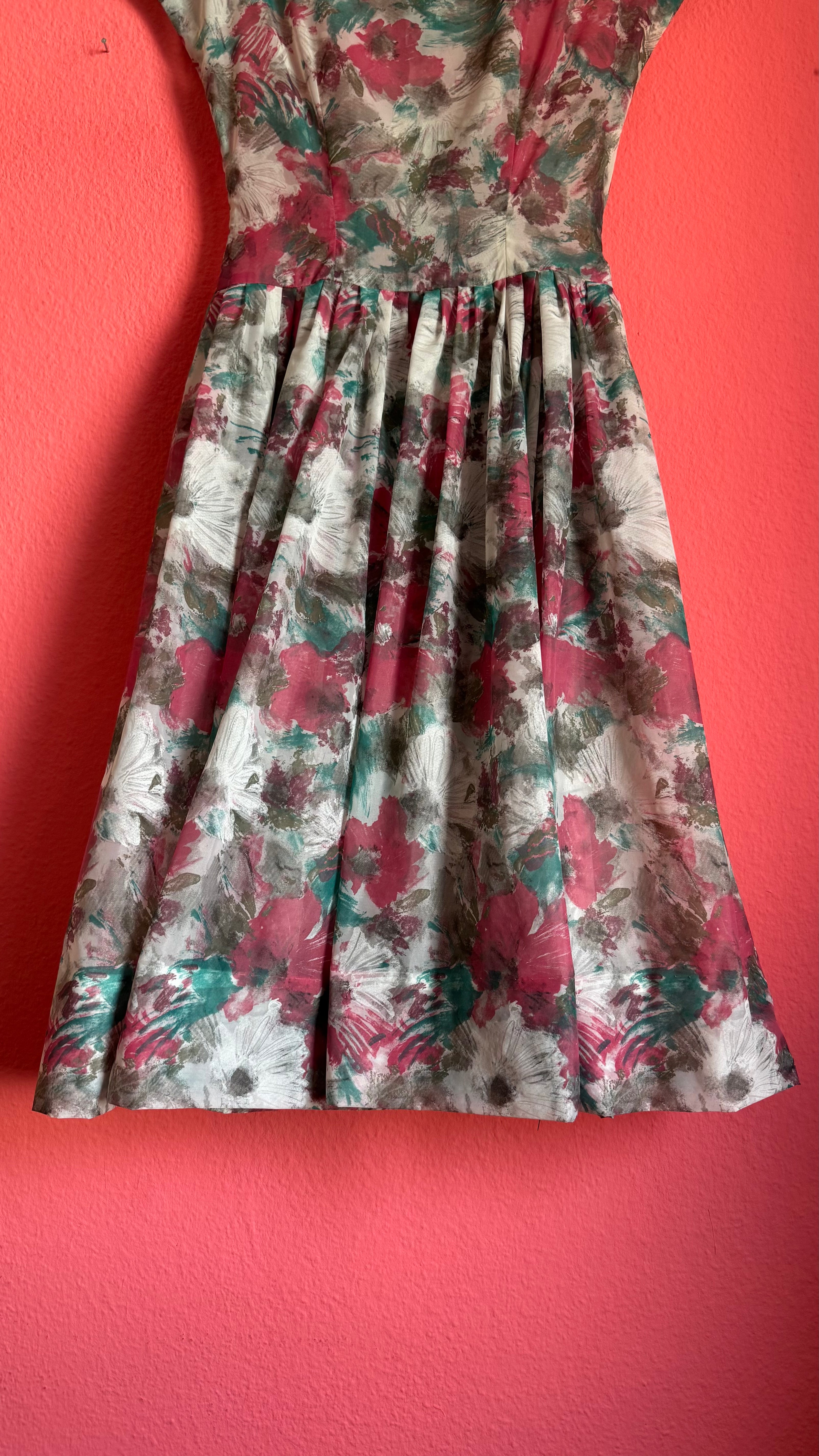 Vintage 1950s-Style Painterly Floral Fit-and-Flare Dress
