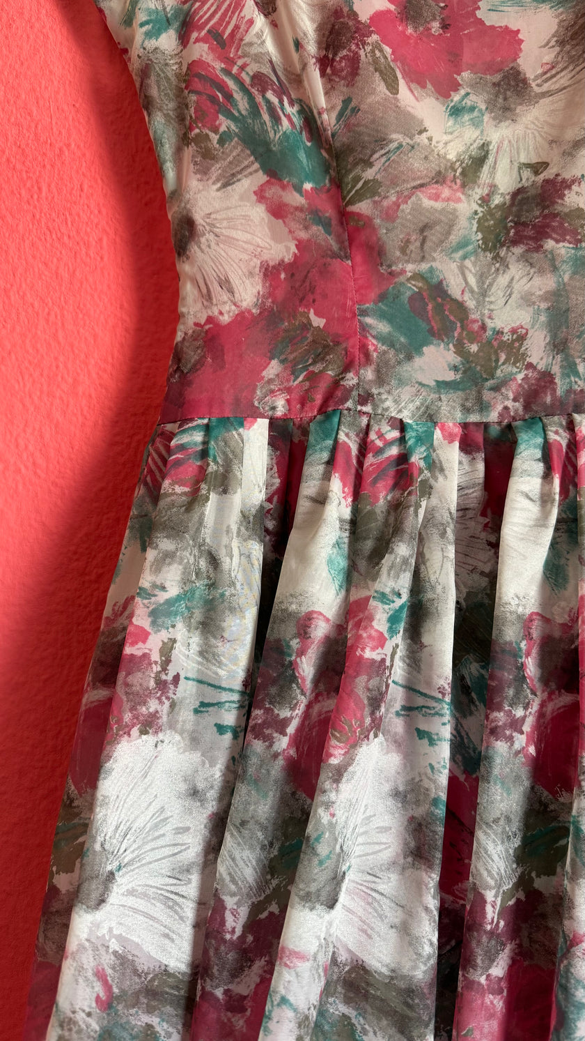 Vintage 1950s-Style Painterly Floral Fit-and-Flare Dress