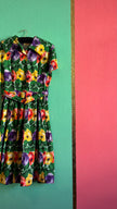 Vintage 1950s Multicolour Floral Cotton Dress with Belt
