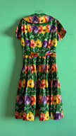 Vintage 1950s Multicolour Floral Cotton Dress with Belt