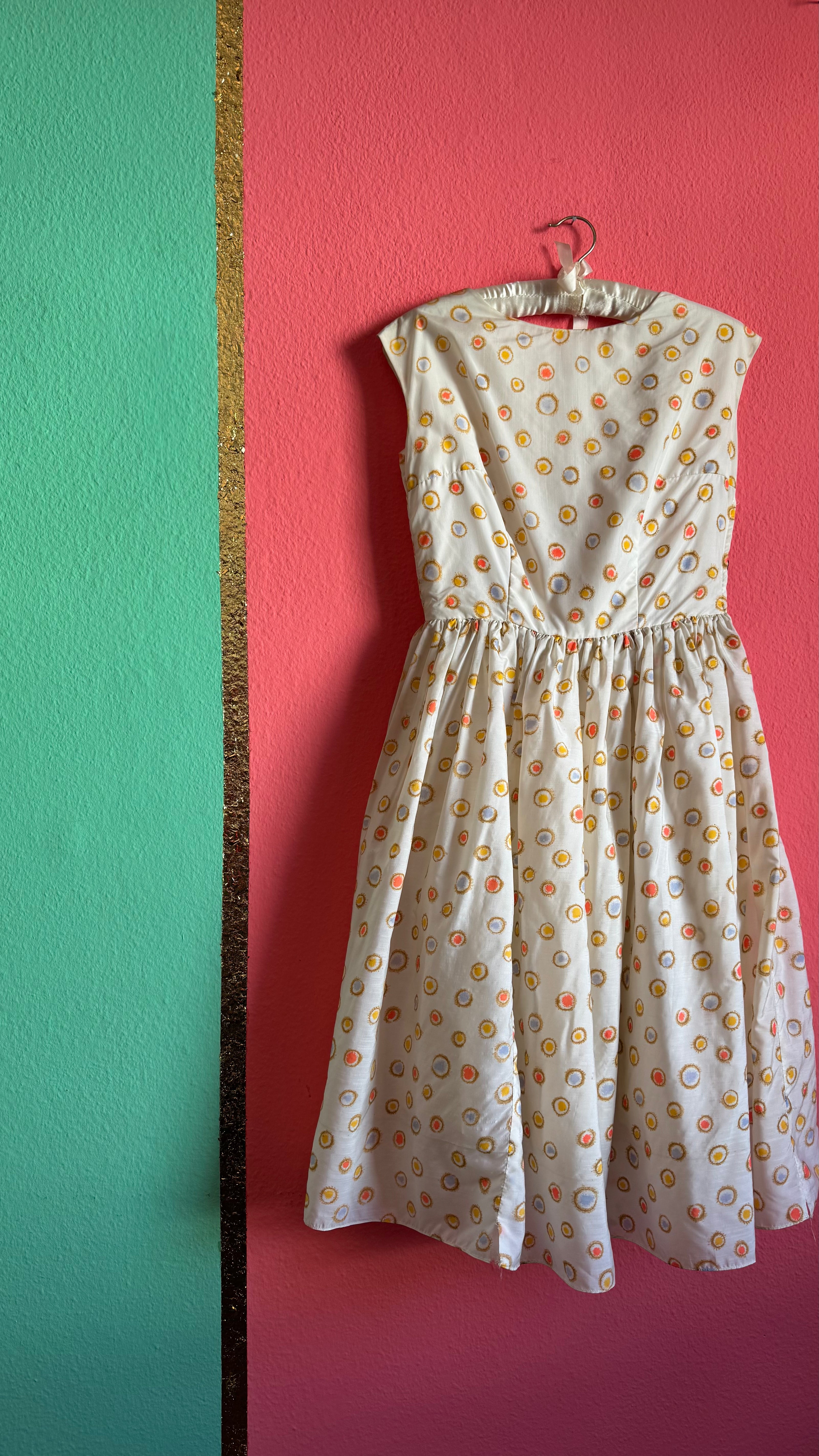 Vintage 1950s-Style Ivory Multicolour Dot Print Dress