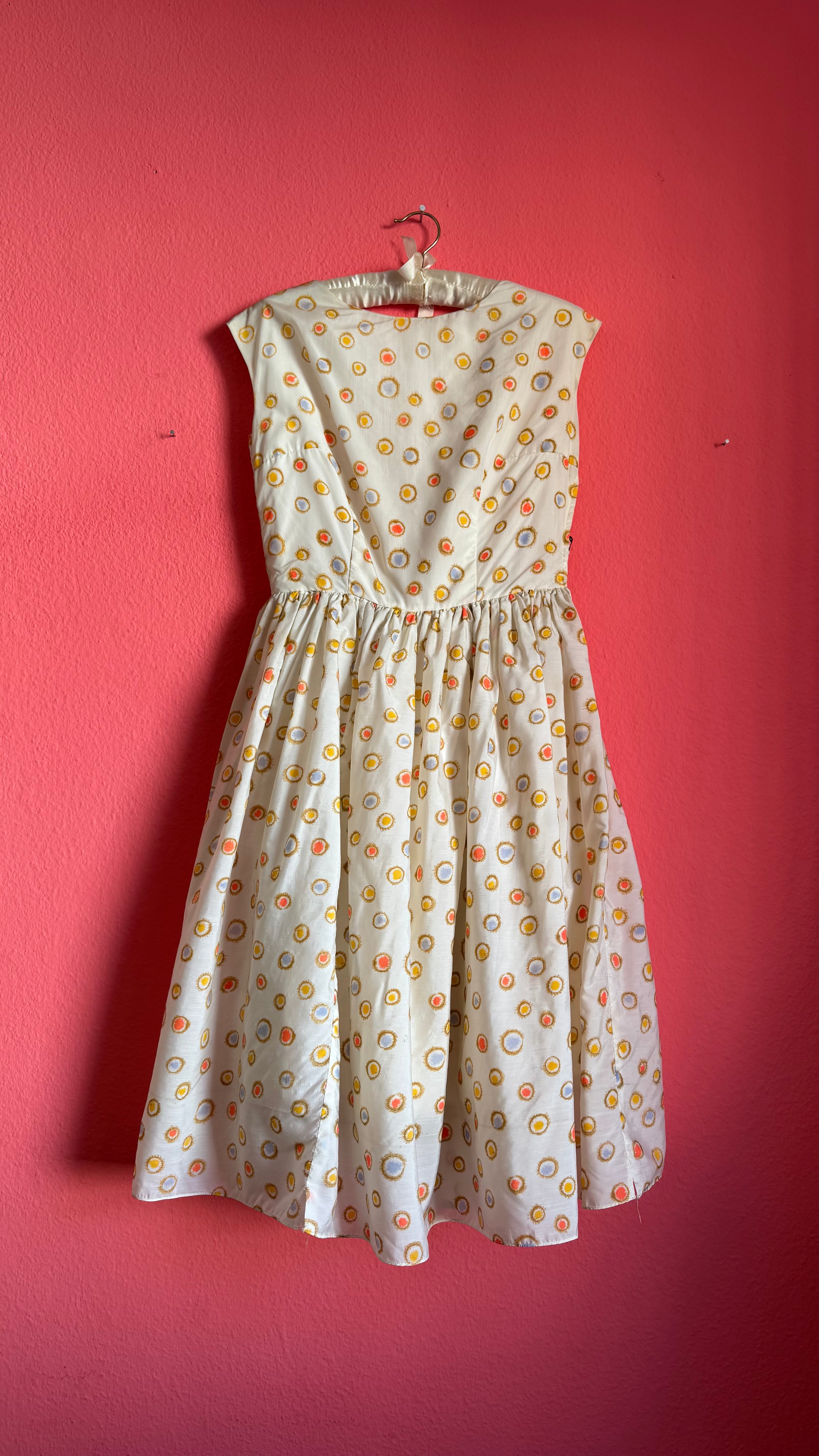 Vintage 1950s-Style Ivory Multicolour Dot Print Dress