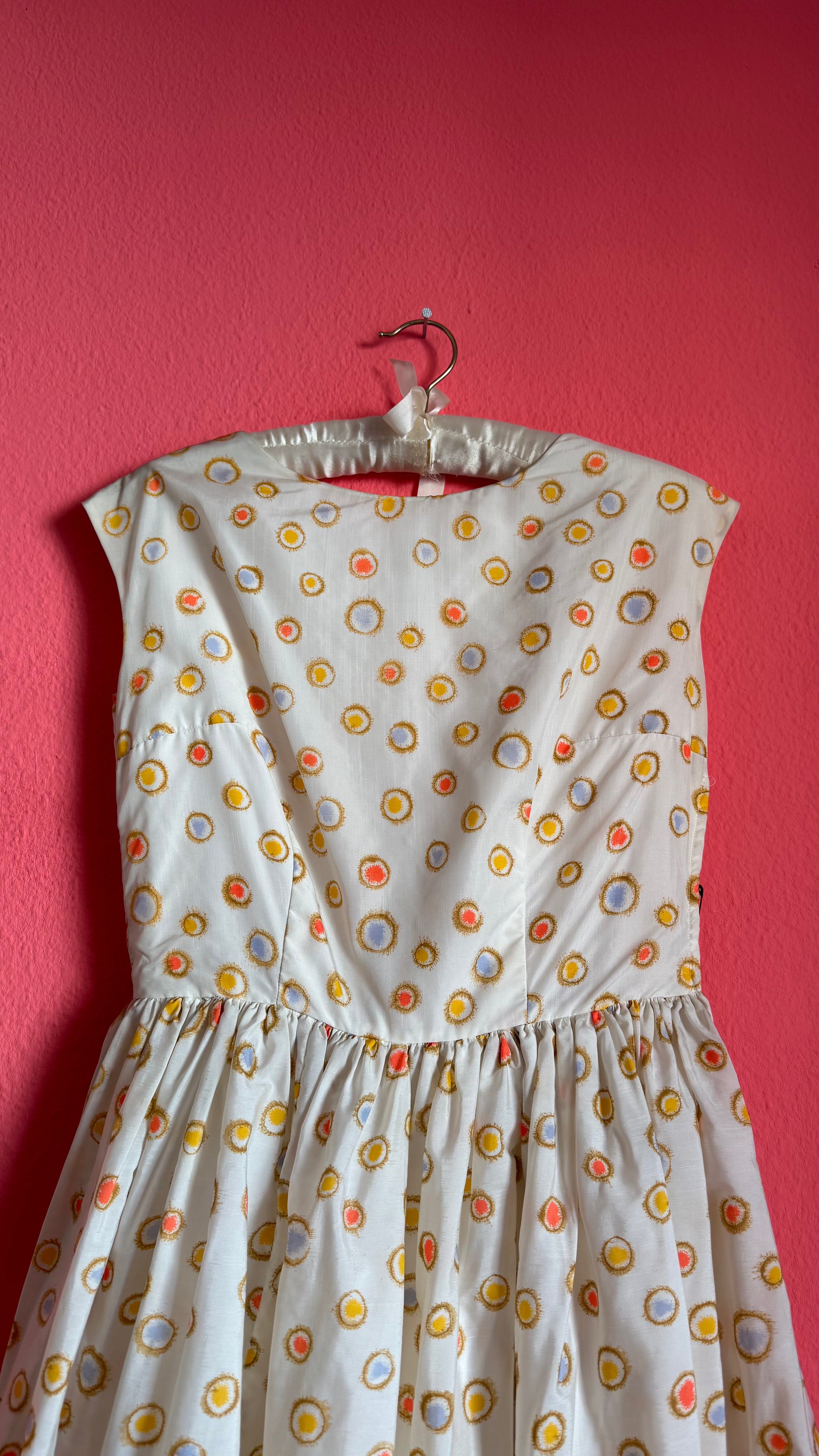 Vintage 1950s-Style Ivory Multicolour Dot Print Dress