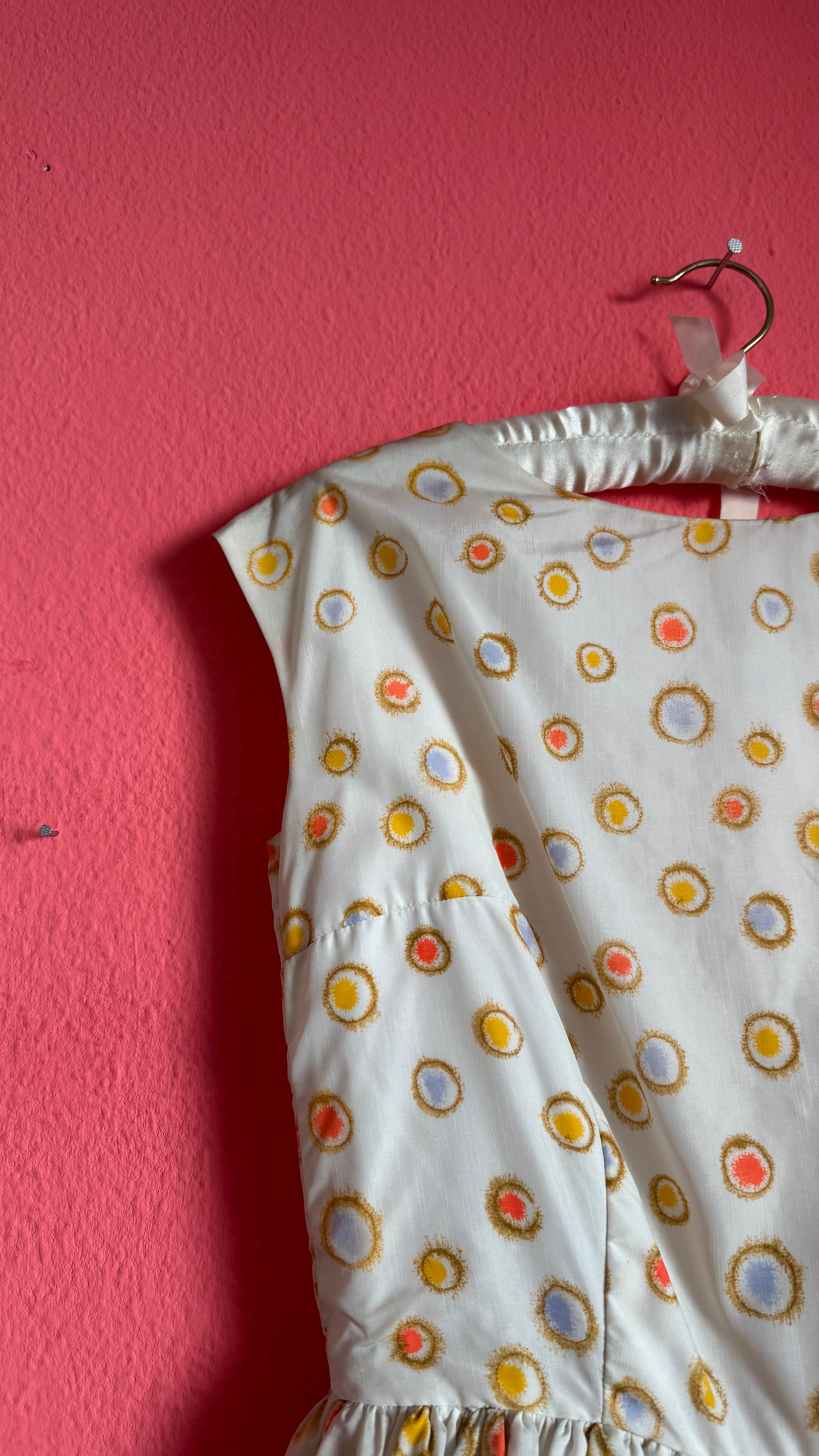Vintage 1950s-Style Ivory Multicolour Dot Print Dress