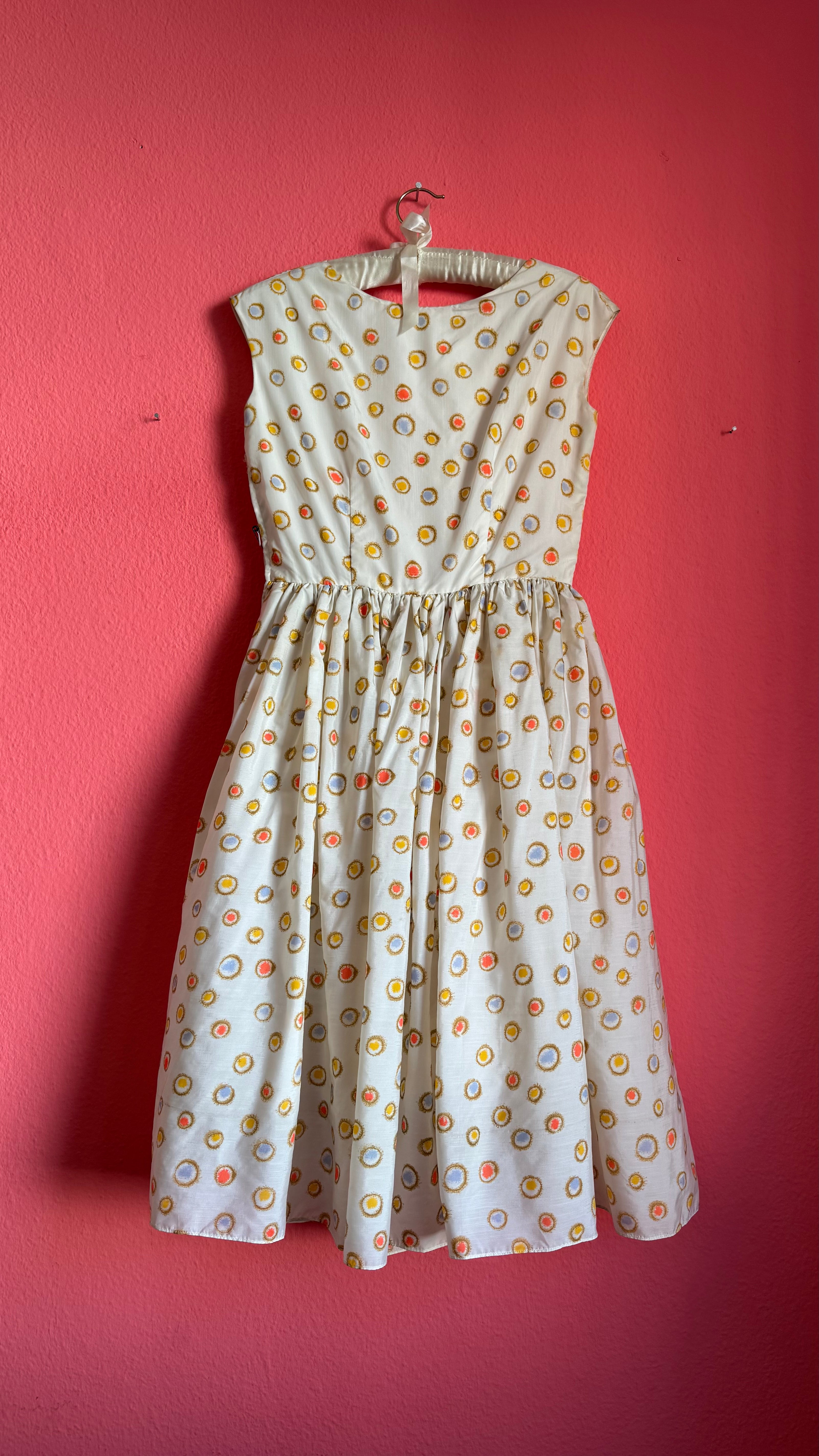 Vintage 1950s-Style Ivory Multicolour Dot Print Dress