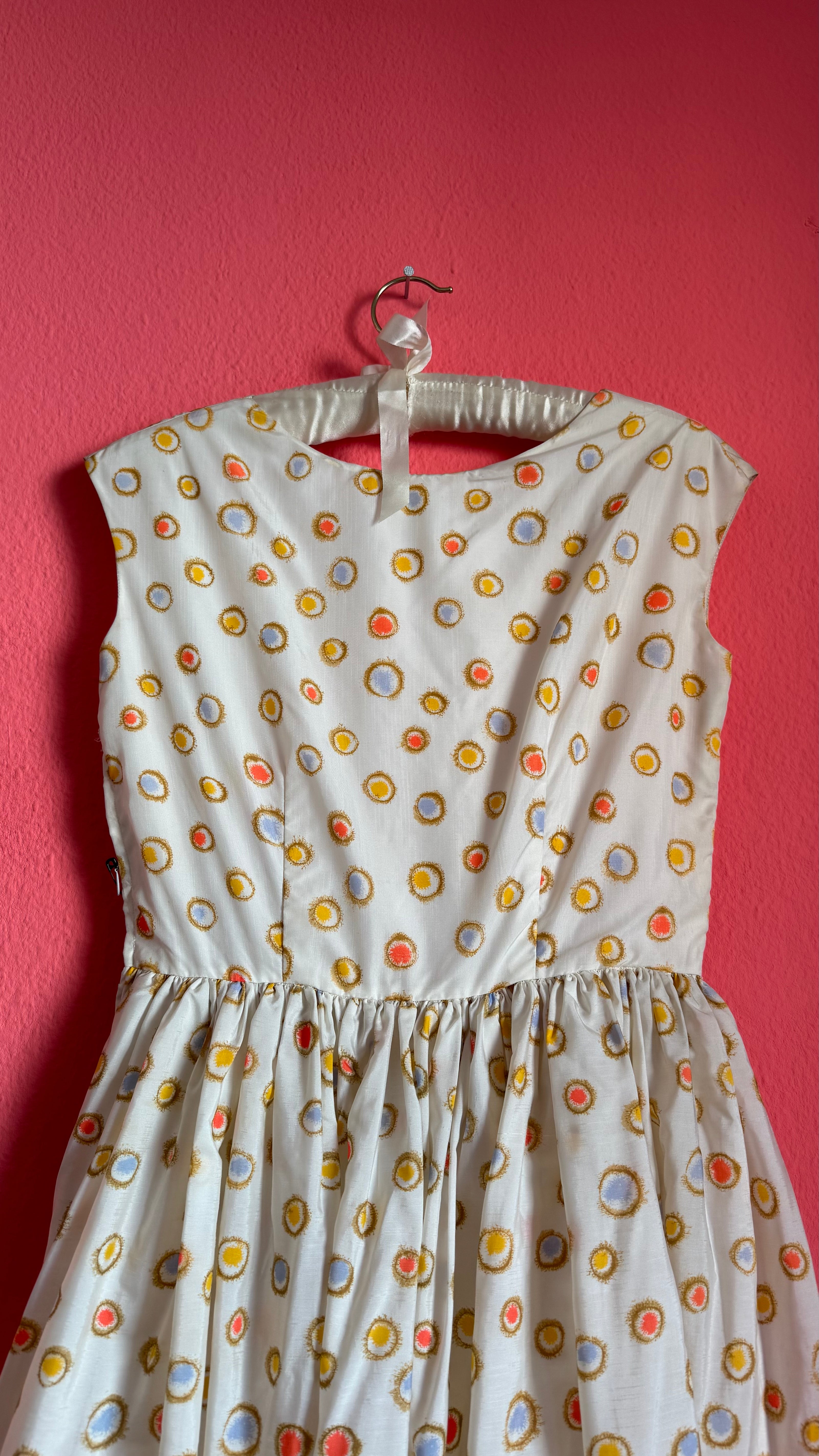 Vintage 1950s-Style Ivory Multicolour Dot Print Dress