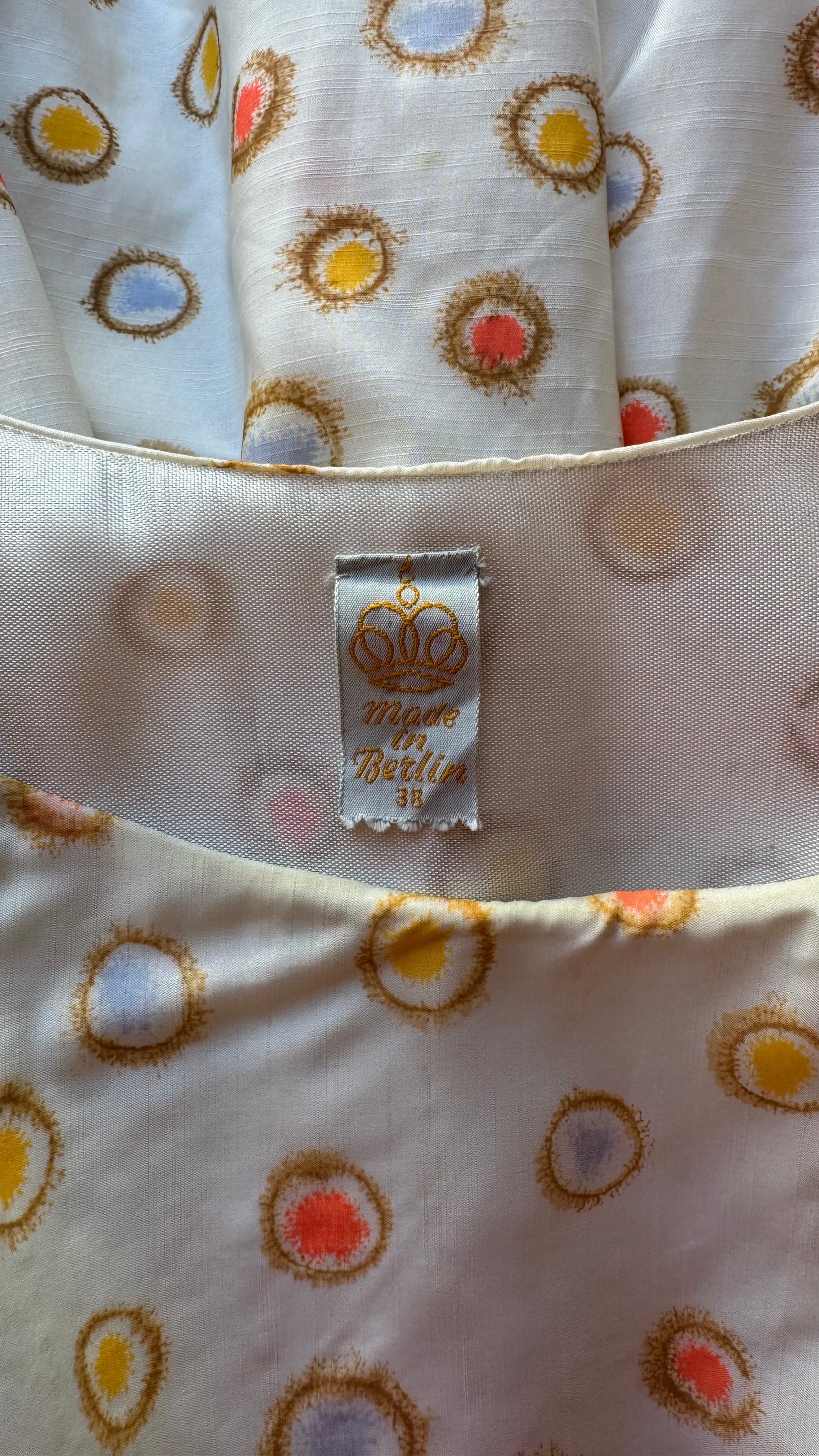 Vintage 1950s-Style Ivory Multicolour Dot Print Dress