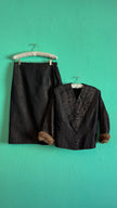 Vintage 1940s Dark Brown Brocade Jacket & Skirt Set with Fur-Trimmed Cuffs