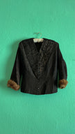 Vintage 1940s Dark Brown Brocade Jacket & Skirt Set with Fur-Trimmed Cuffs