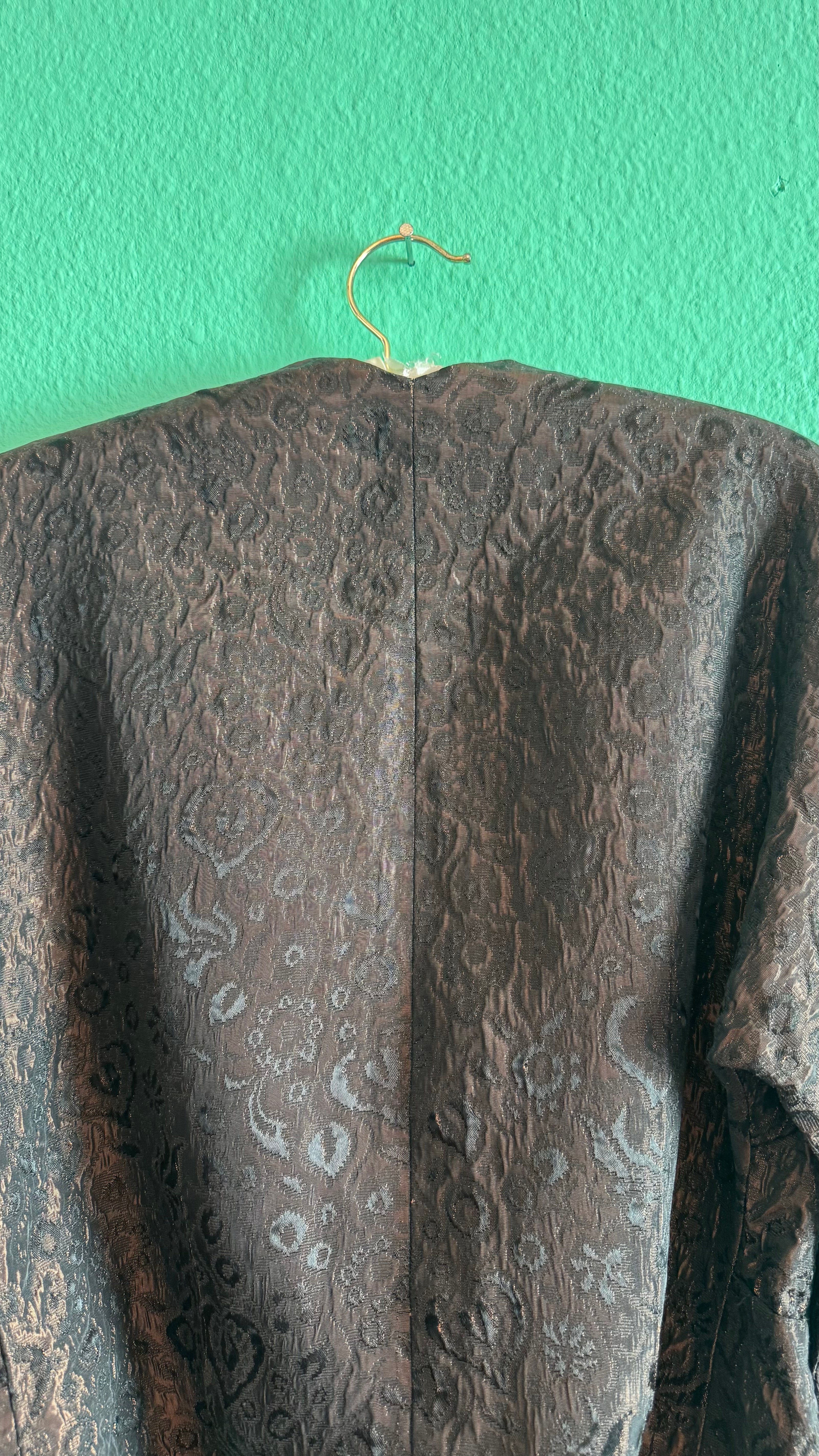 Vintage 1940s Dark Brown Brocade Jacket & Skirt Set with Fur-Trimmed Cuffs