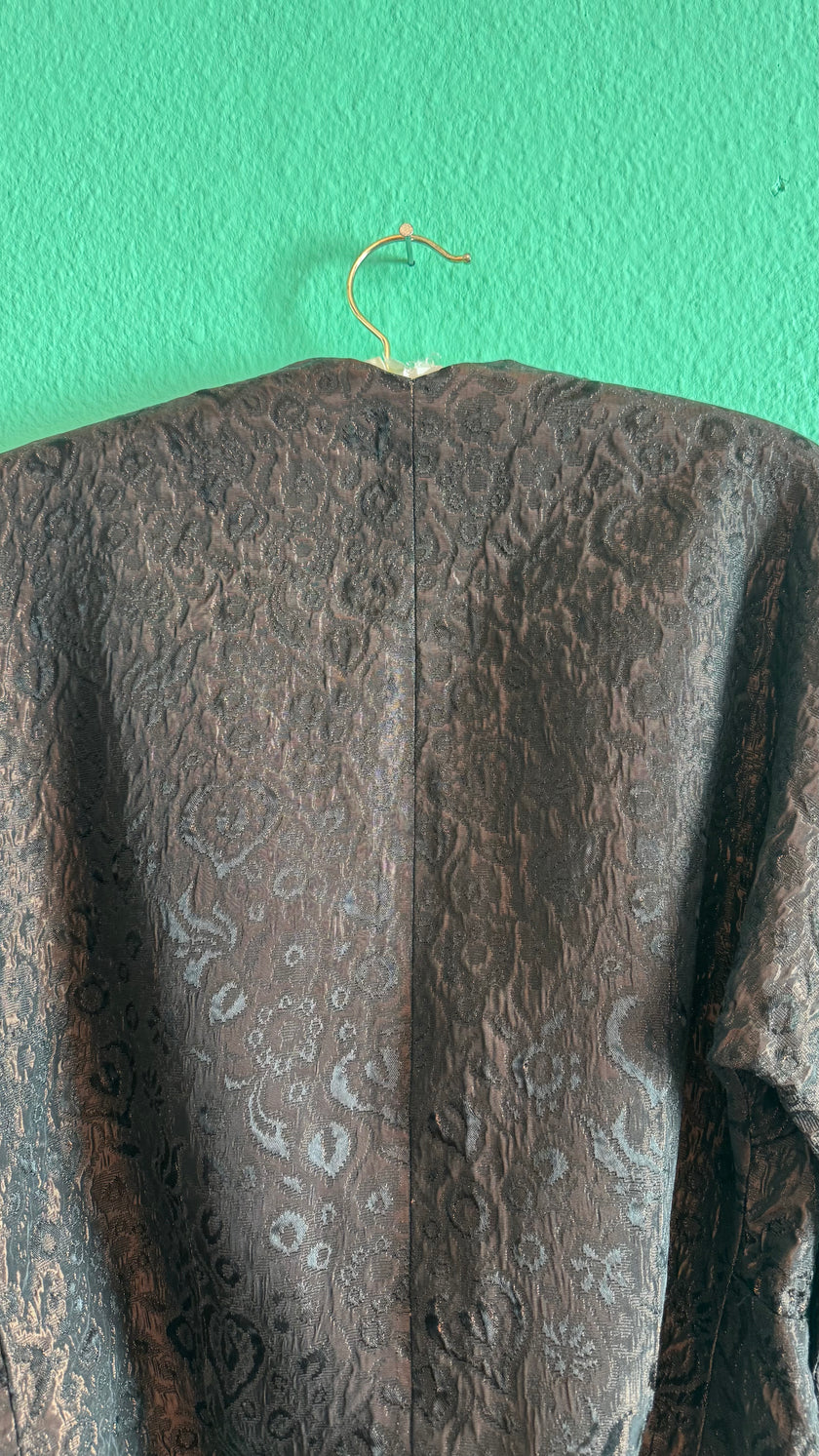 Vintage 1940s Dark Brown Brocade Jacket & Skirt Set with Fur-Trimmed Cuffs
